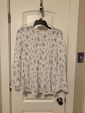 Adiva White Top with Blue Floral Smocked Bodice